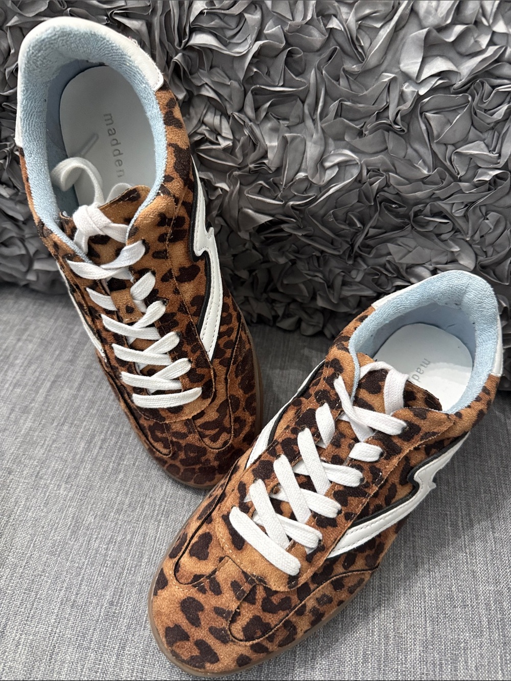 Madden Girl Leopard-Print Lace-Up Sneakers in Brown and White with box